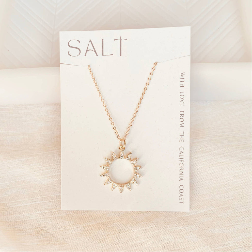 SUNBURST NECKLACE | gold | sparkly sun pendant necklace : 18" Chain