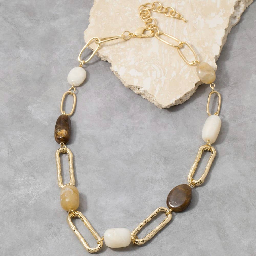 Hammered Link And Stone Station Necklace: IV