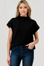 BLACK Mock Neck Short Sleeve Soft Sweater Vest Top – Pixi + Ivy