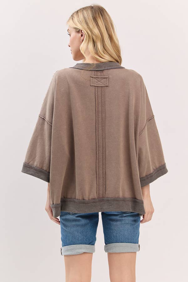 Mocha Mineral-Washed Oversized French Terry Top