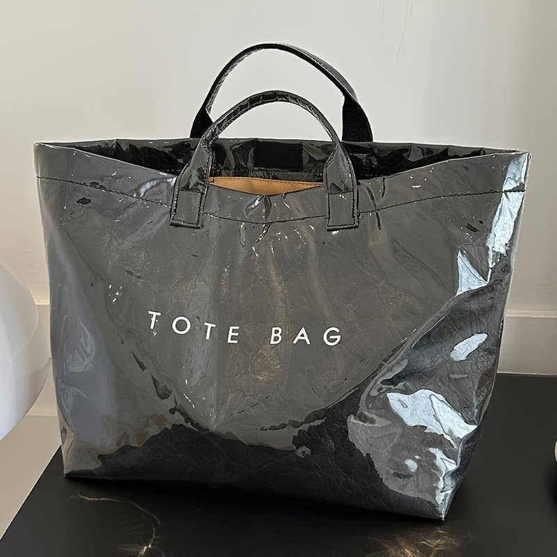 PVC Tote Bag for Women Clear Plastic Handbag Large Work: Black