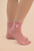 Side Bow Detail Ribbed Crew Socks: MAUVE