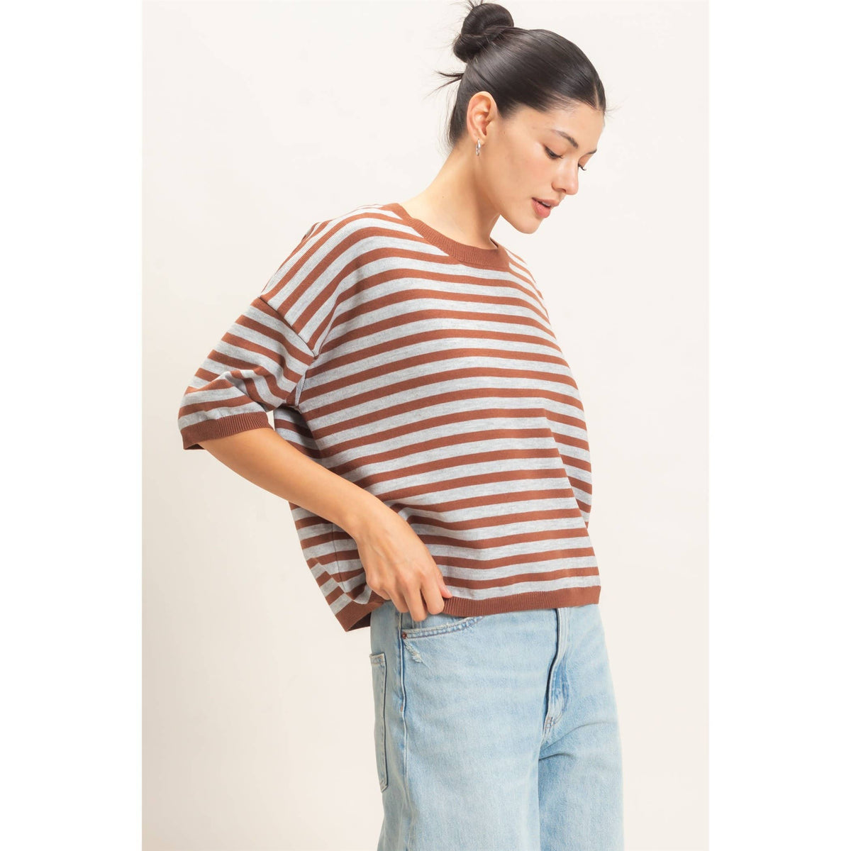 BROWN Striped Crew Neck Sweater – HYFVE – view 2