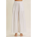 Off White Elongating Wide-Leg Elastic Cotton Pleated Flare Pants