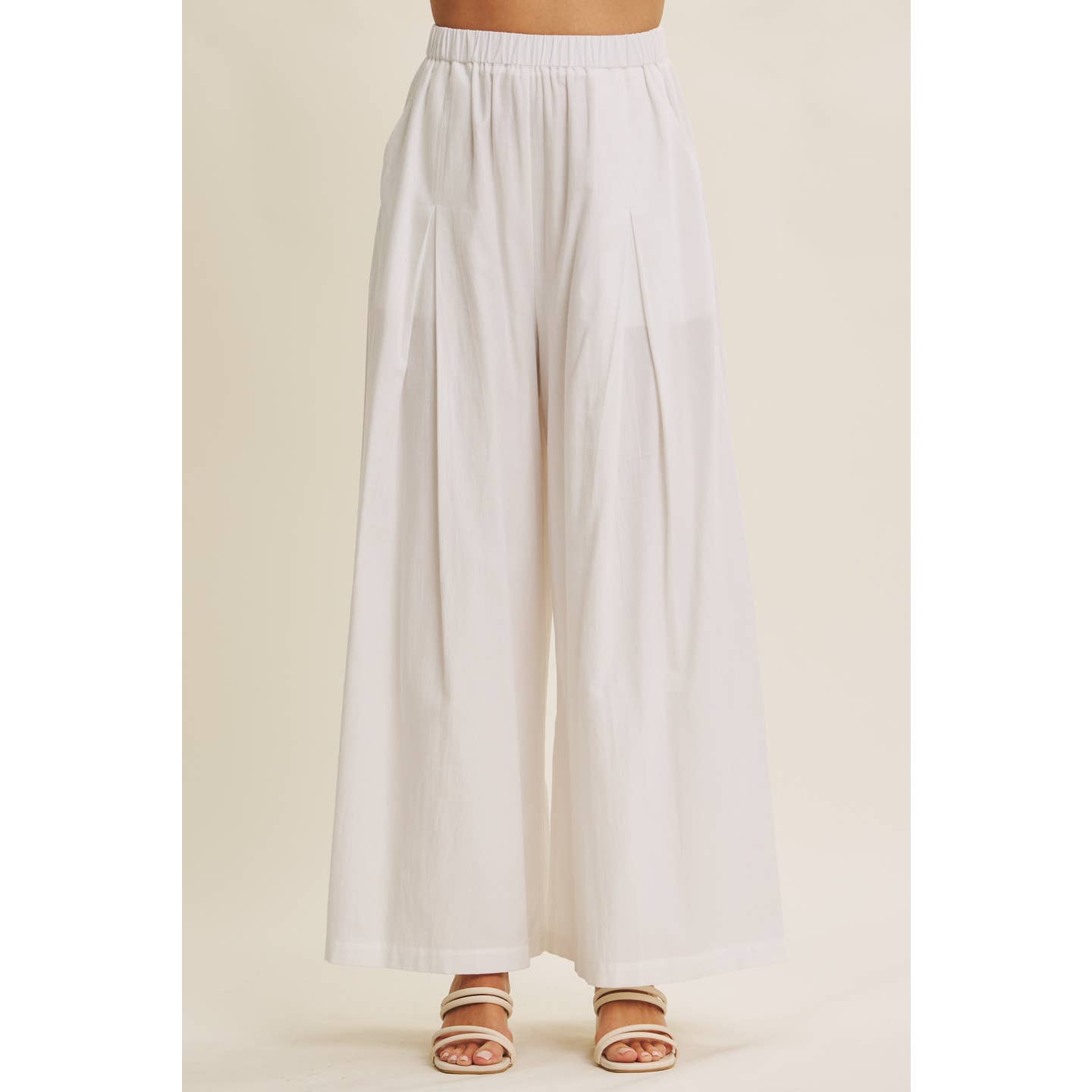 Off White Elongating Wide-Leg Elastic Cotton Pleated Flare Pants
