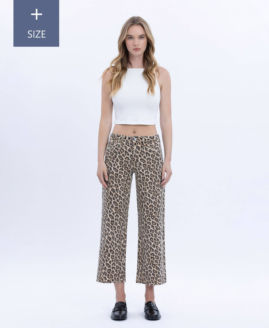 PLUS HIGH RISE ANIMAL PRINT CROP WIDE LEG JEANS