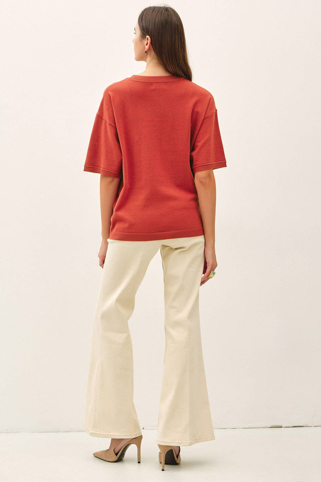 POPPY BOXY FIT HALF SLEEVE CREWNECK SWEATER
