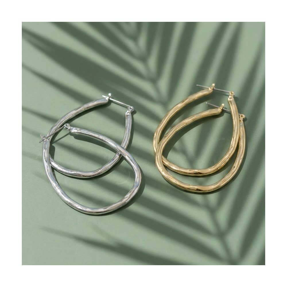 Hammered Teardrop Open Hoop Earrings: GD