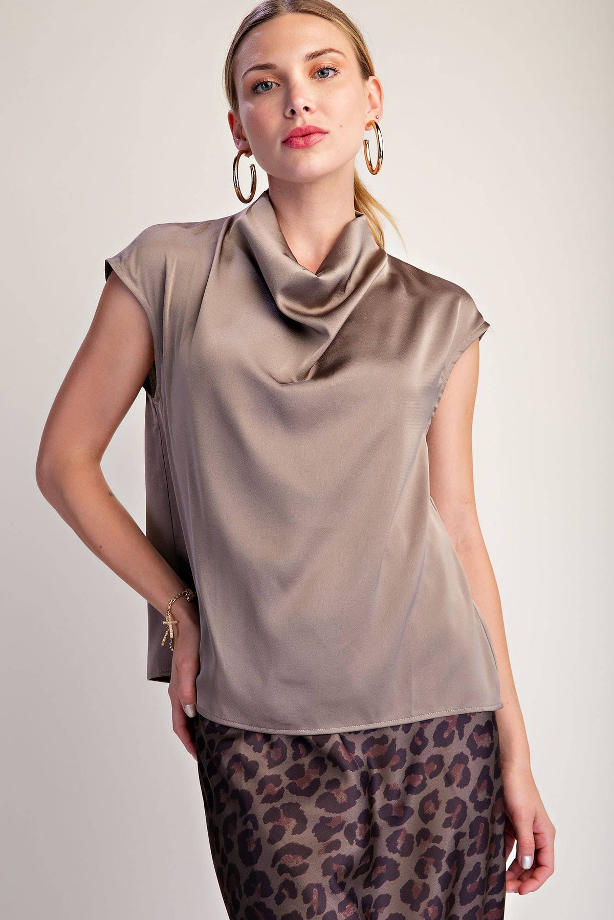 MOCHA Cowl Neck  Sleeveless Satin Top