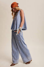 Blue Haze Washed Denim Tank & Wide-Leg Pants Set