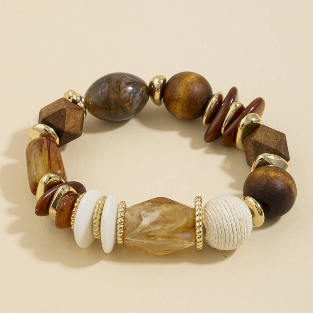 Gold wood Chunky Wood Bead Stretch Bracelet