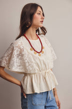 ASH Lace Cape Sleeve Cotton Peplum Top