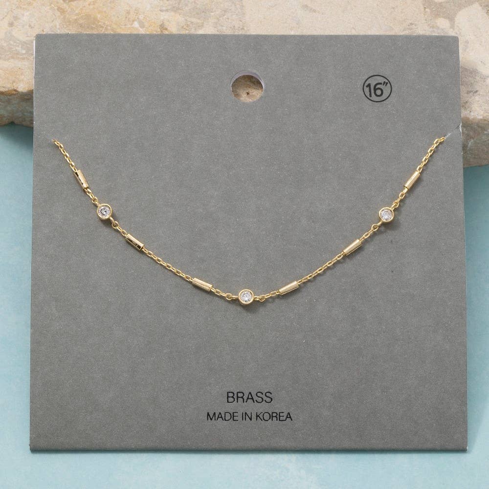 Cz Station Bar Chain Necklace: GDCRY