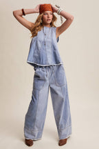 Blue Haze Washed Denim Tank & Wide-Leg Pants Set