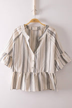 Black Striped Half Bell Sleeve Blouse Top