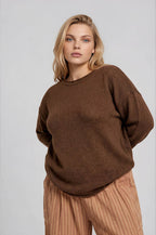 BROWN PLUS TEXTURED RAW EDGE LONG SLEEVE KNIT SWEATER
