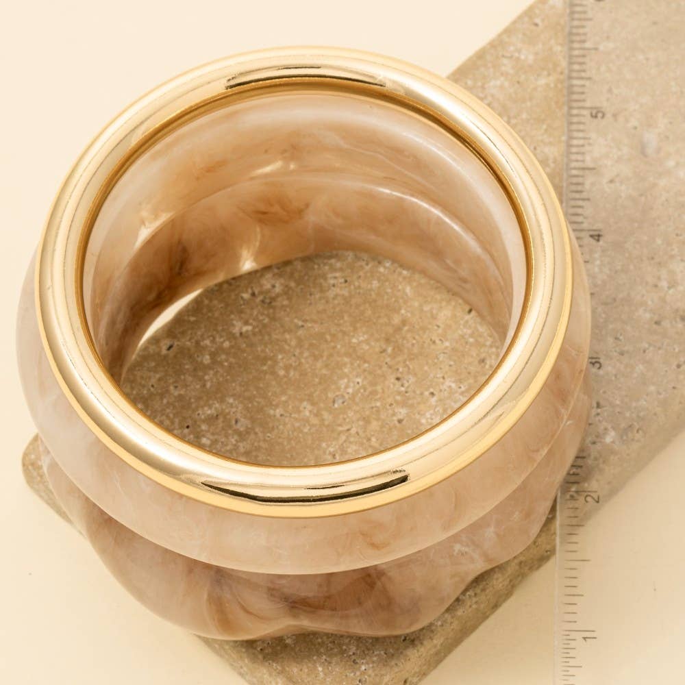 Metallic Tube And Wide Marble Resin Bangle Bracelet Set: KA