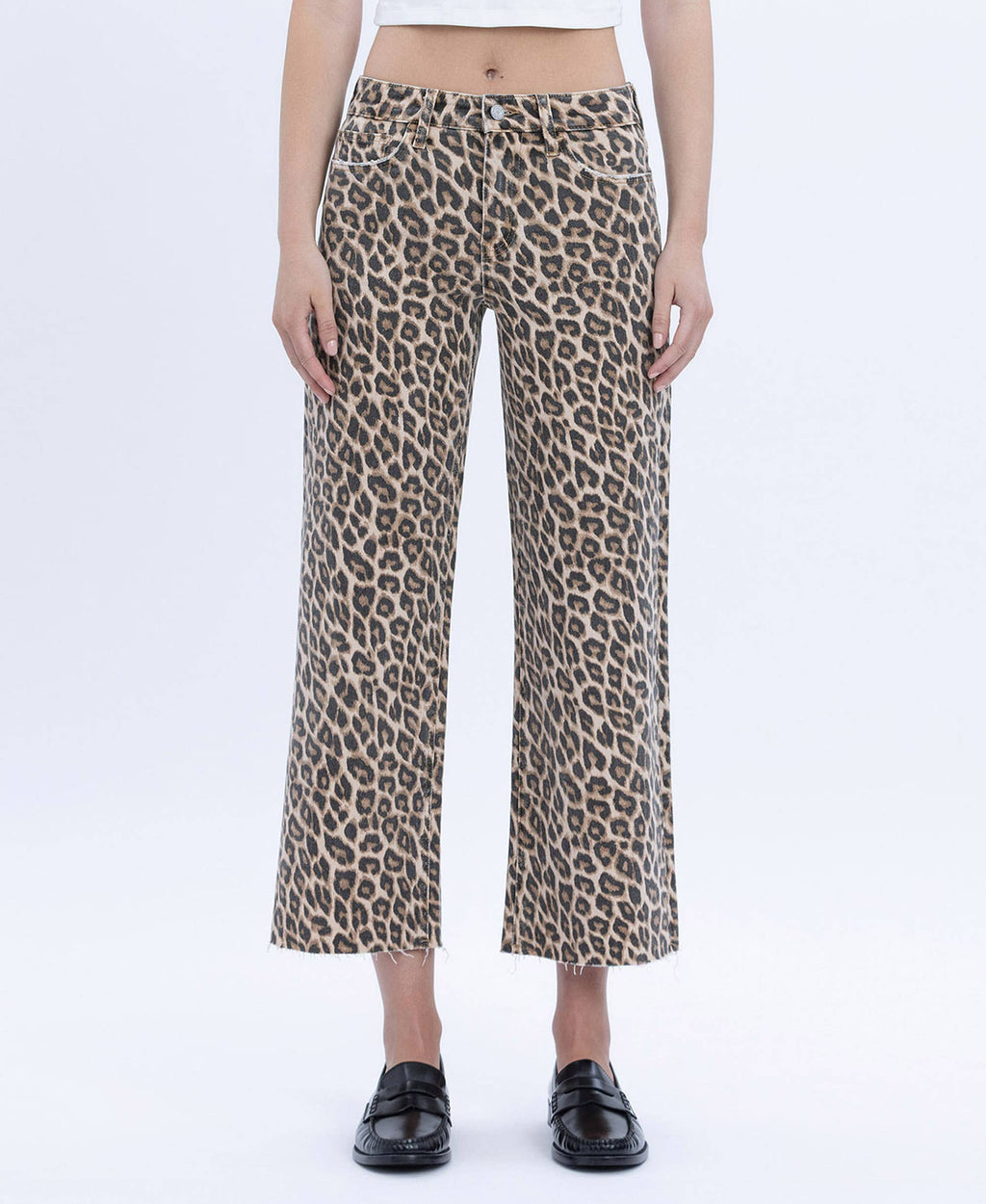 ANIMAL PRINT HIGH RISE ANIMAL PRINT CROP WIDE LEG JEANS