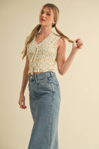 CANARY FLORAL SMOCKED RUFFLE TIE FRONT TOP