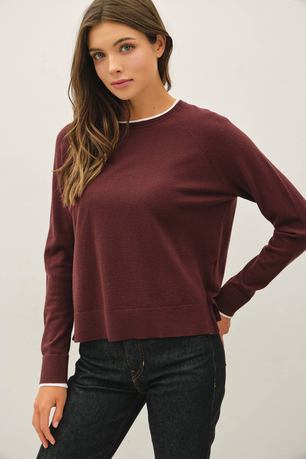 CHOC DOUBLE LAYERED LOOK RAGLAN SWEATER TOP