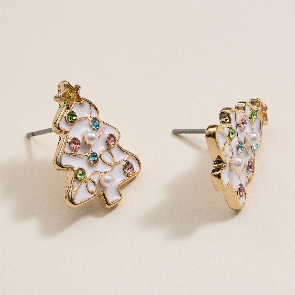 Christmas Tree Enamel Stud Earrings: White / One / 4BE32041