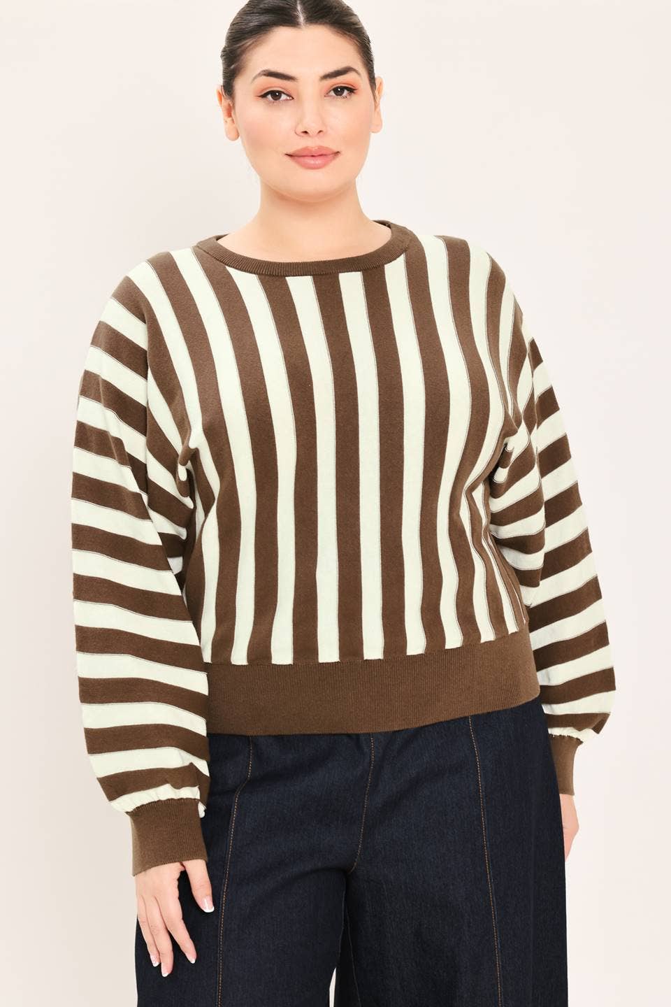 BROWN/IVORY A sweater knit top