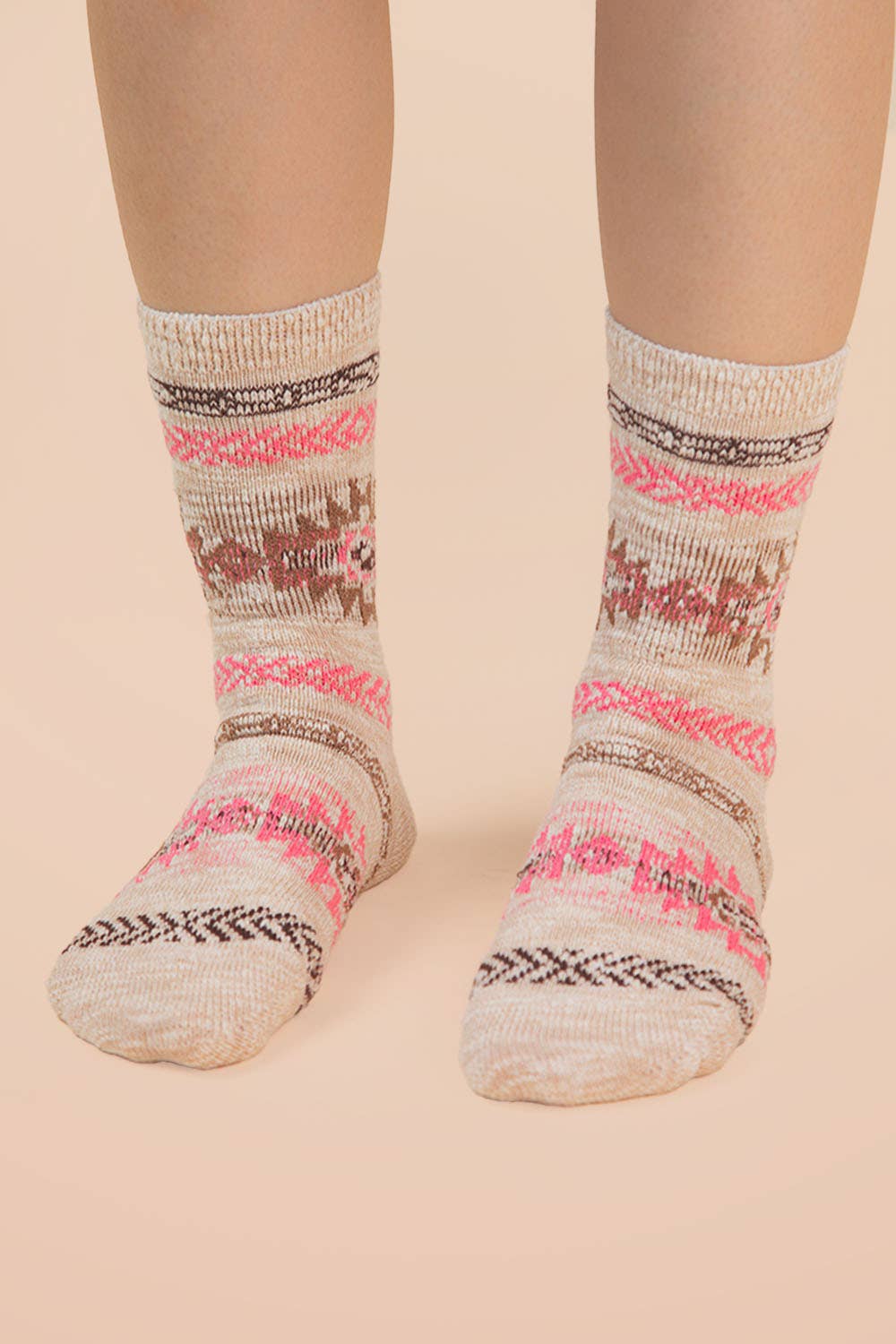 Aztec Graphic Cozy Crew Socks: HEATHER GREY