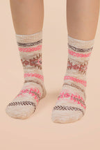 Aztec Graphic Cozy Crew Socks: HEATHER GREY