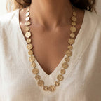 Hammered Gold Disc Chain Necklace: WG