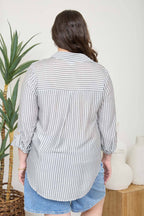 PLUS STRIPE COLLARED BUTTON DOWN LIGHTWEIGHT SHIRT : BLACK