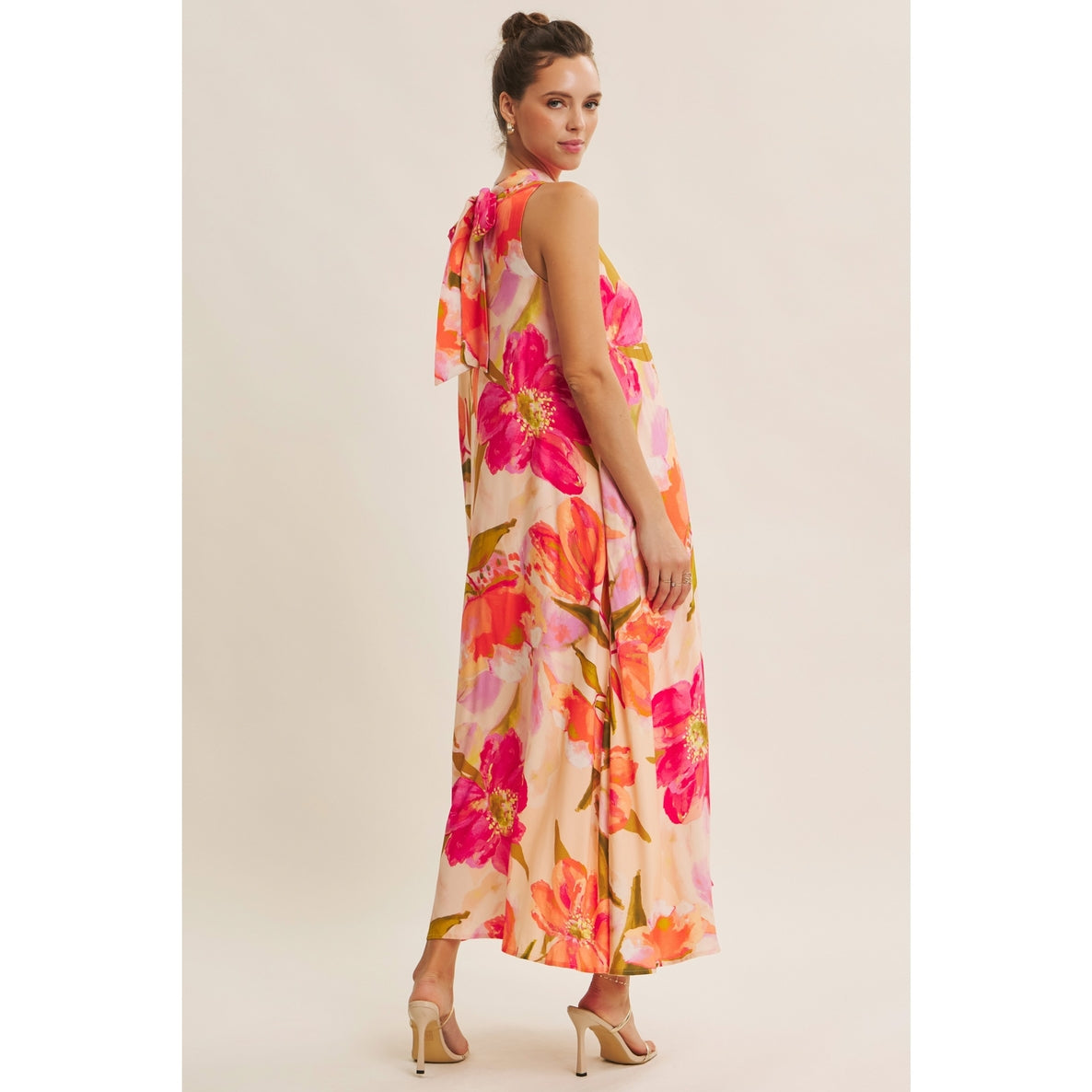 Peach Multi Blooming Resort Floral Maxi Dress with Back Bow