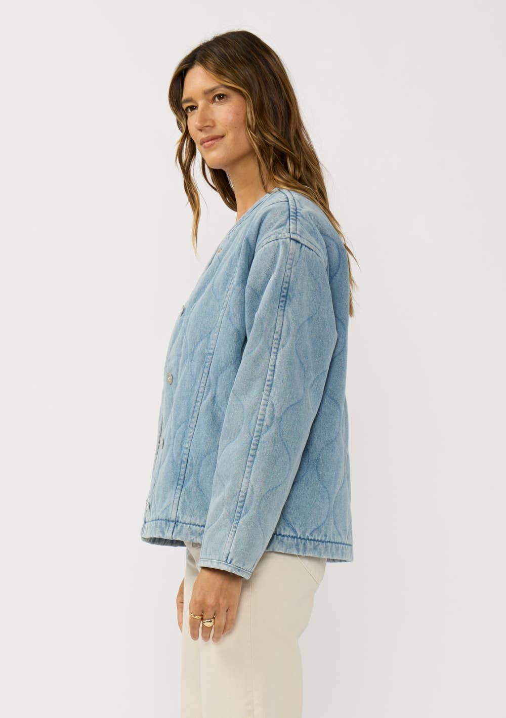 Quilted Denim Jacket With Pockets: BLUE