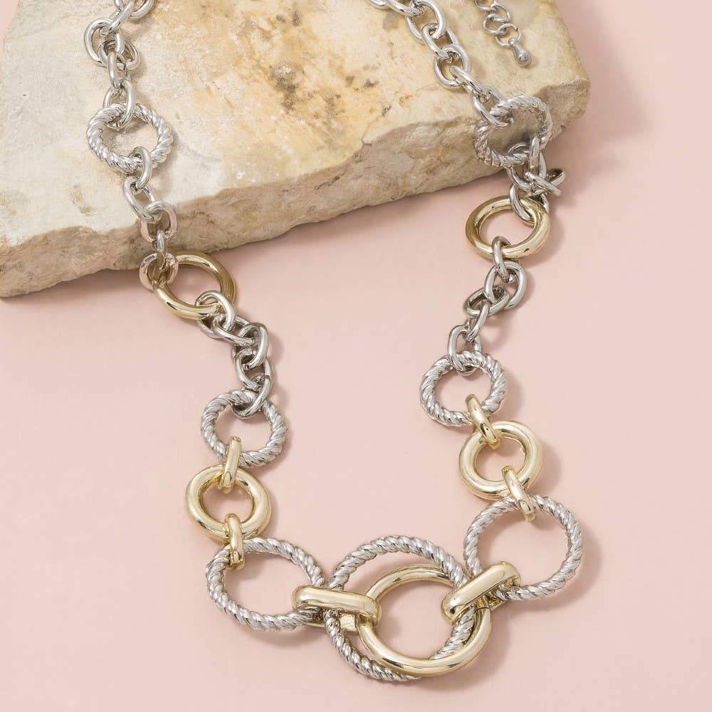 Gold Dipped Two-Tone Rope & Circle Link Chain Necklace: TWOTONE