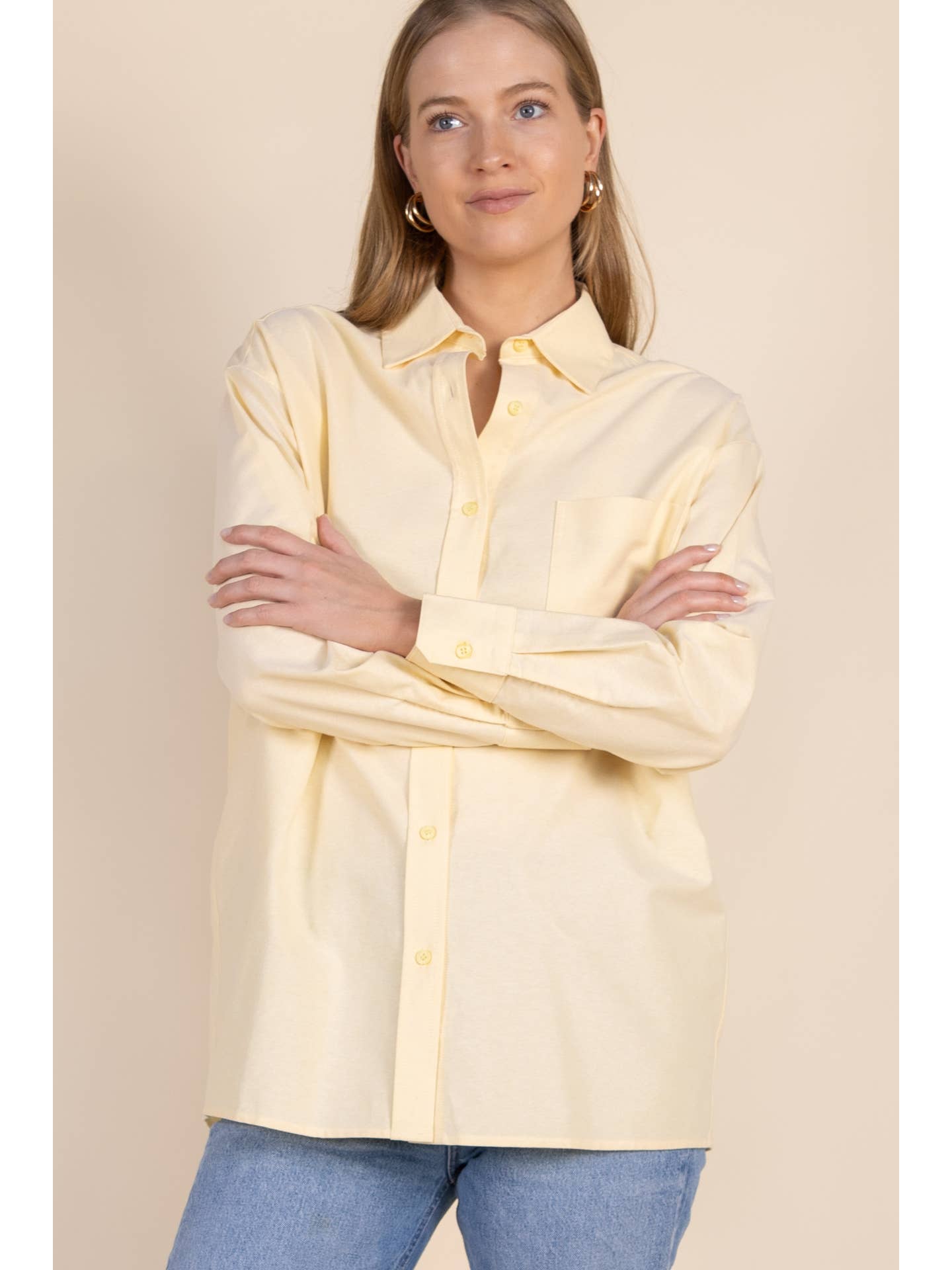 Poplin Back Slit Detail Button Up Shirt