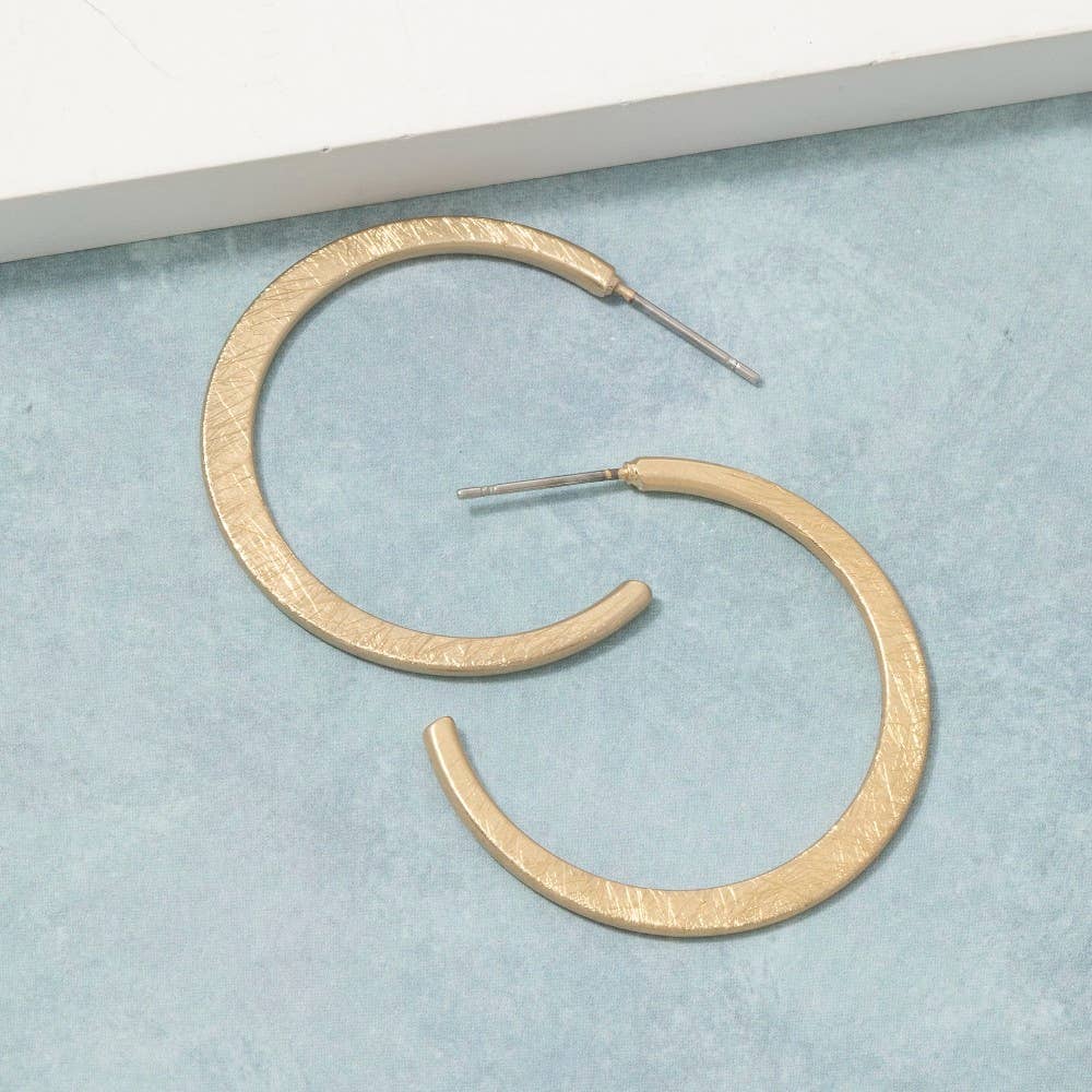 Bushed Texture Gold Hoop Earrings: GOLD