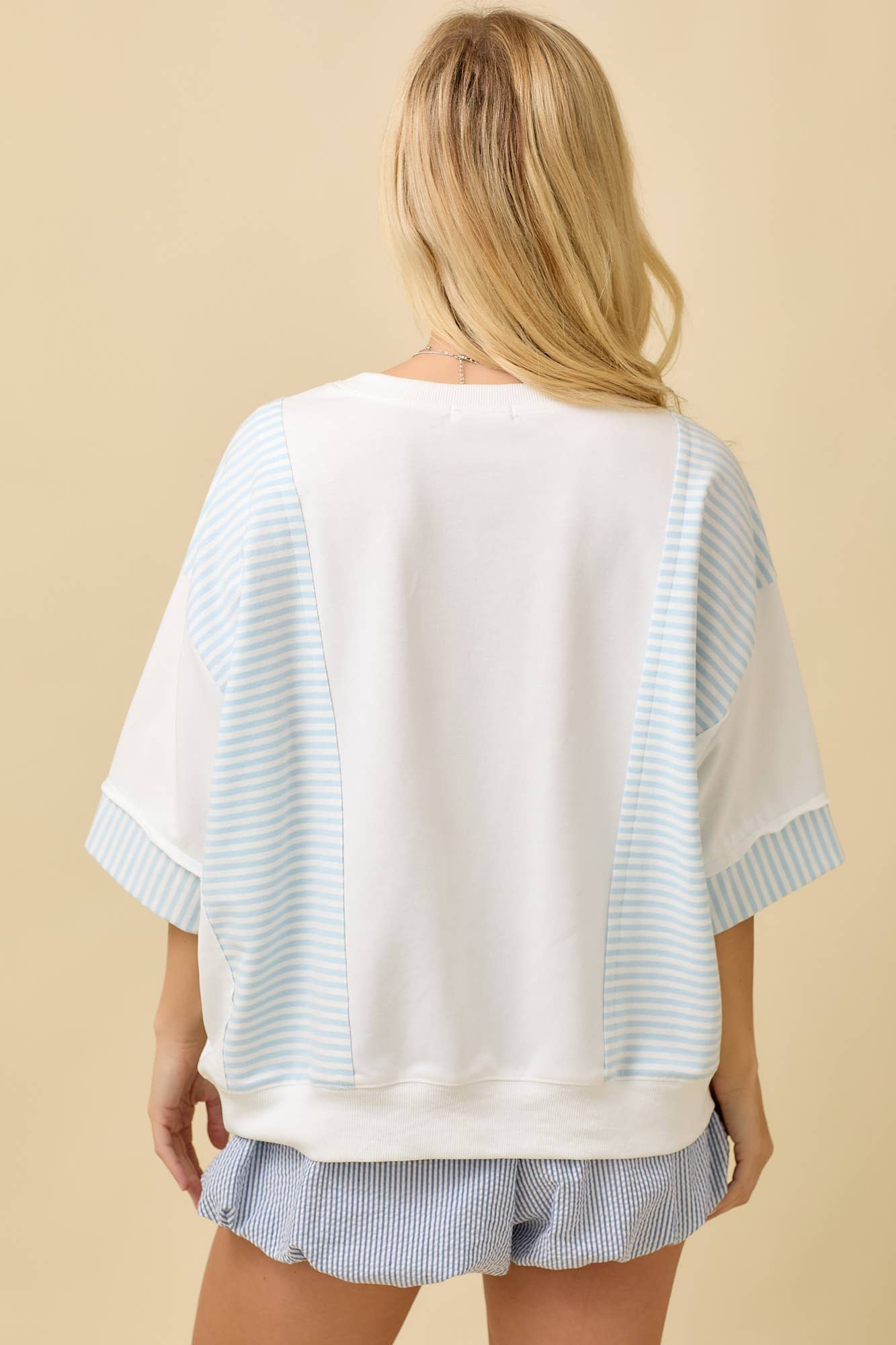 WHITE USA Star Patchwork Oversized Top