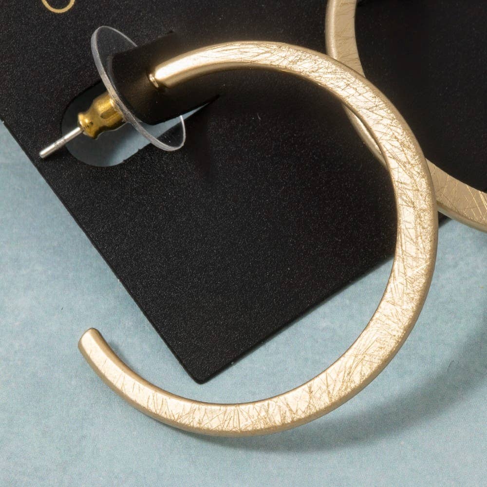 Bushed Texture Gold Hoop Earrings: GOLD