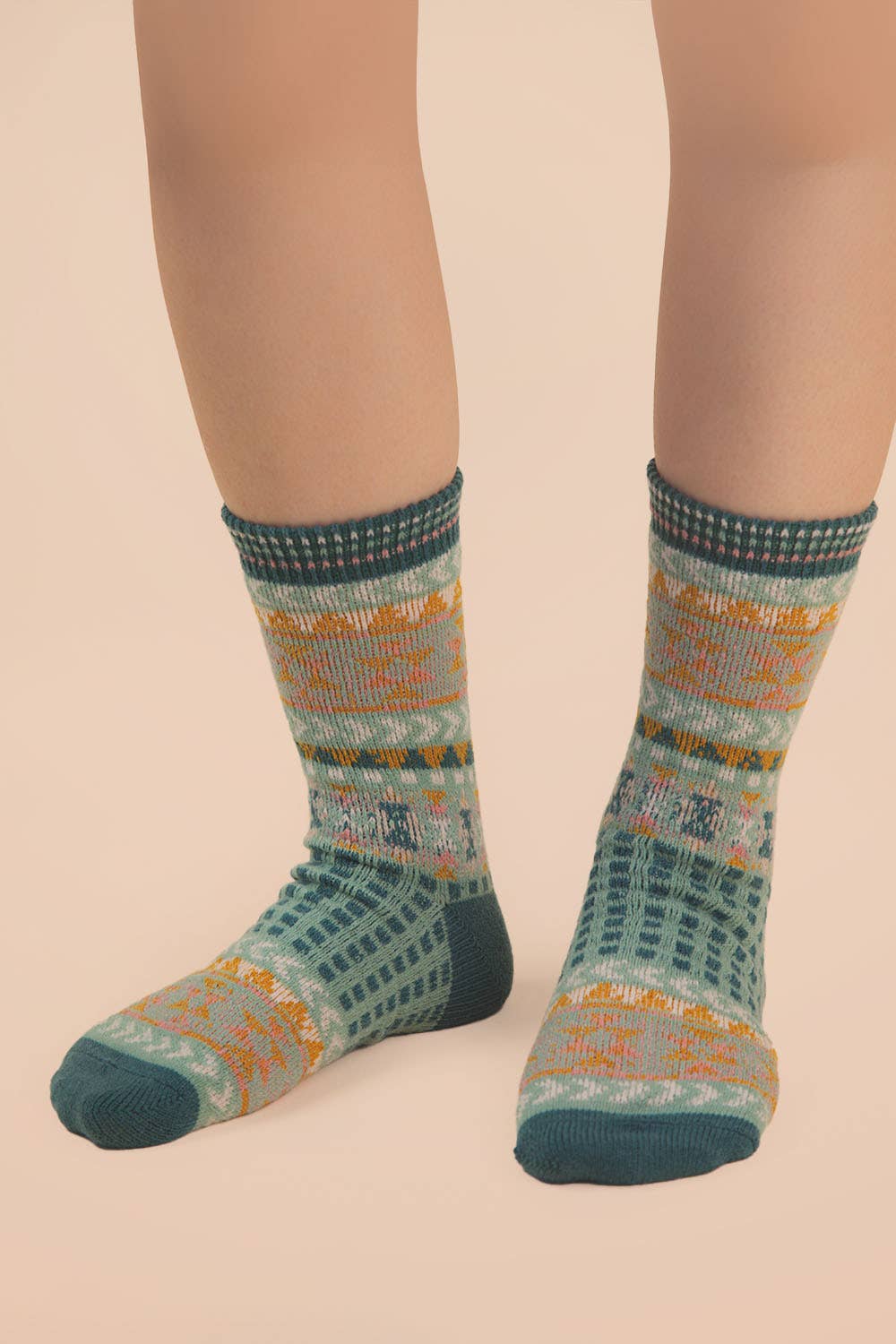 Geometric Graphic Crew Socks: SAGE