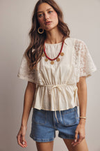 ASH Lace Cape Sleeve Cotton Peplum Top