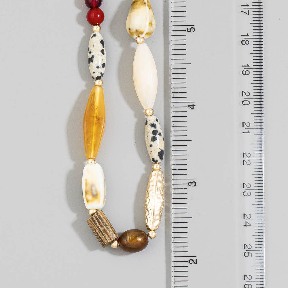 Mixed Material Chunky Oval Bead Statement Necklace: GDMT