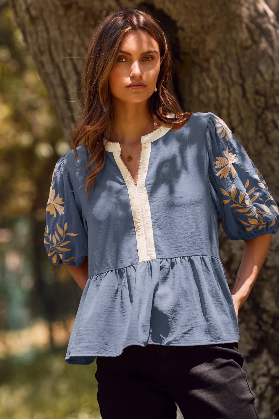 Solid Airflow Peplum Blouse : Mocha