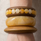 Wood And Resin Mixed Bangle Bracelet Set: BRN