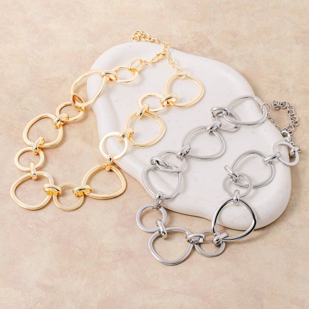 GOLD Mixed Large Hoop Chain Statement Necklace