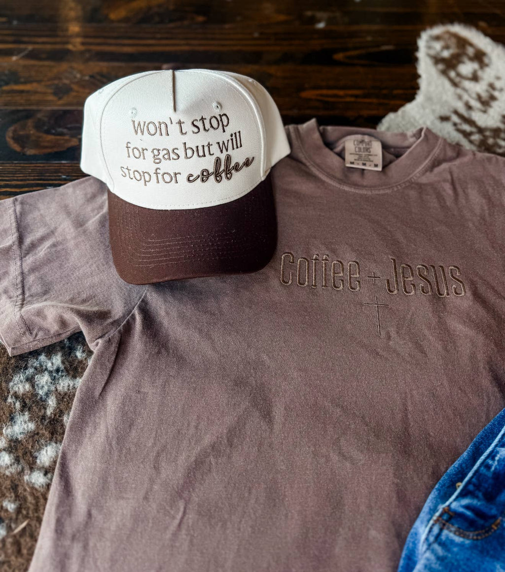 Won’t Stop For Gas Will For Coffee Embroidered Trucker hat 