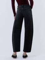 BLACKHIGH RISE BLACK ANKLE BARREL LEG JEANS RELIEF