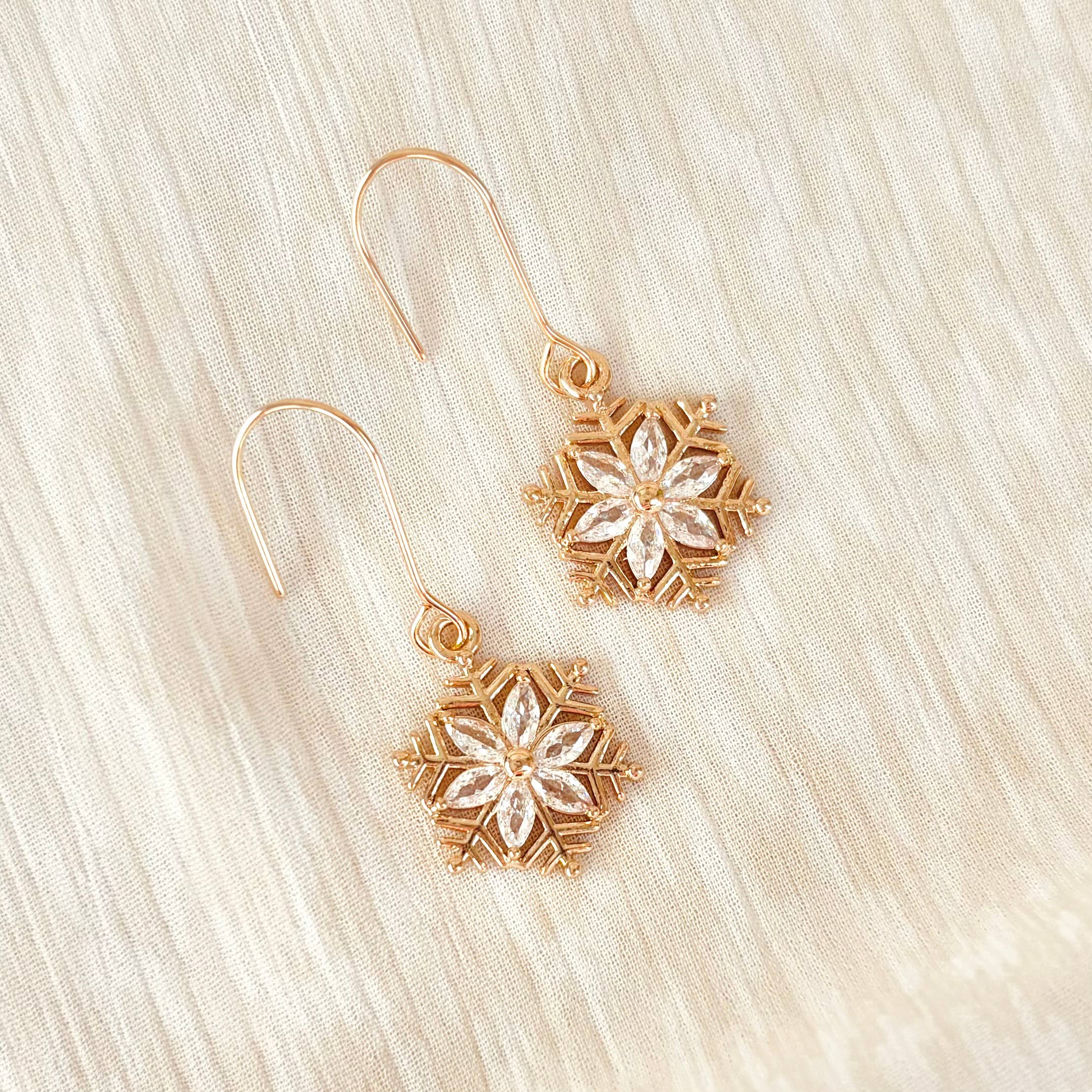 GOLD SNOWFLAKE HOOK EARRINGS | holiday earrings | Christmas : Regular 18k Fish Hook