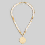 White Gold Ivory Arrow Coin Pendant Rectangle Acrylic Beaded Necklace