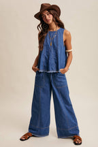 Blue Haze Washed Denim Tank & Wide-Leg Pants Set