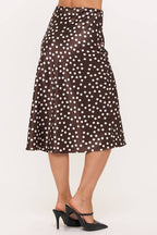 BROWN Polka Dot Satin Midi Skirt