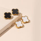 Stainless Steel Clover Stud Earrings: White / One / B4JE003